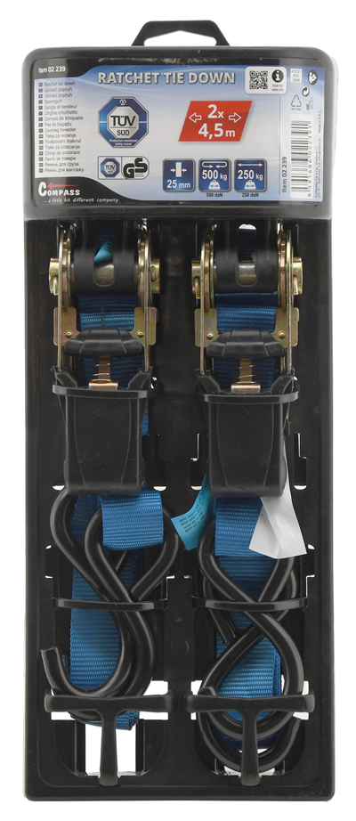 POPRUH S RÁČNOU A HÁKY 2 ks, 125 daN, 24 mm x 4,5 m, TÜV