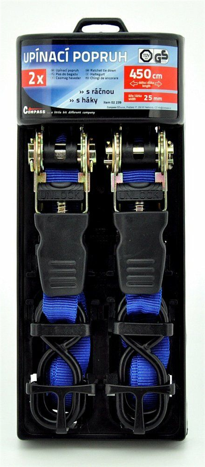 POPRUH S RÁČNOU A HÁKY 2 ks, 125 daN, 24 mm x 4,5 m, TÜV