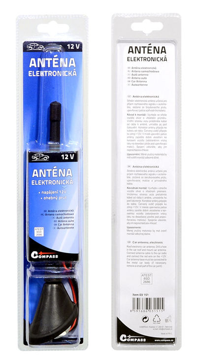 ANTÉNA ELEKTRONICKÁ 12 V, GUMOVÁ