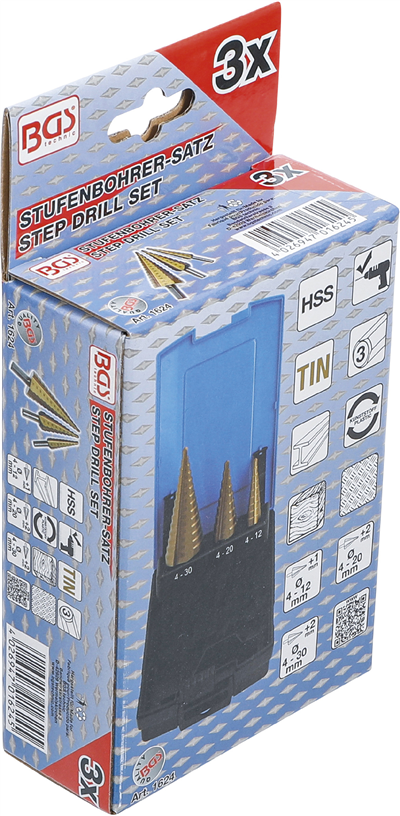Vrtáky kónické HSS, 3ks - BGS 1624
