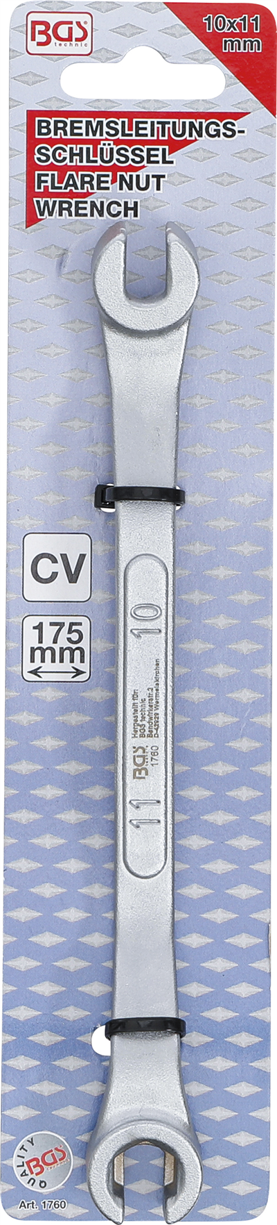 Klíč na brzdová šroubení, převlečné matice vyhnutý 10 x 11 mm - BGS 1760