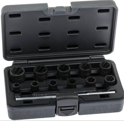 Hlavice speciální pro poškozené stržené hlavy šroubů a matic, 8 - 21 mm, sada 13 kusů