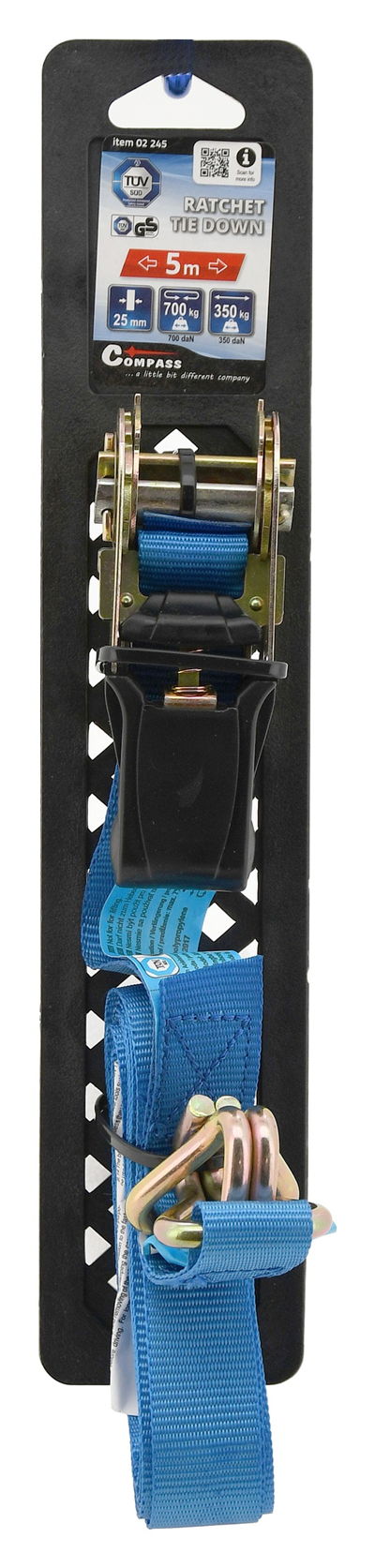 02245 Popruh s ráčnou a háky 1ks 350daN 25mm x 5m TÜV/GS