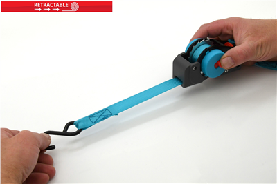 02260 Popruh s ráčnou a háky samonavíjecí 100daN 2m TÜV BLUE WAY