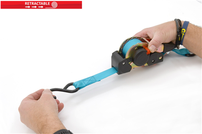 02261 Popruh s ráčnou a háky samonavíjecí 320daN 3,5m TÜV BLUE WAY