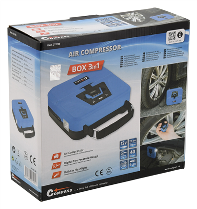 07205 Kompresor 12V BOX digitální 3in1