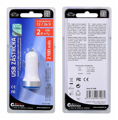 07406 Zástrčka 2xUSB 12-24V 5V/2100mA