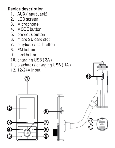 07722 Hands free FM transmitter LCD COLOR