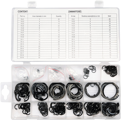 Pojistné kroužky INTERNAL sada 300ks, R1-R19, pr. 3 -32mm