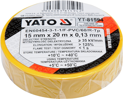 Izolační páska elektrikářská PVC 15mm / 20m žlutá