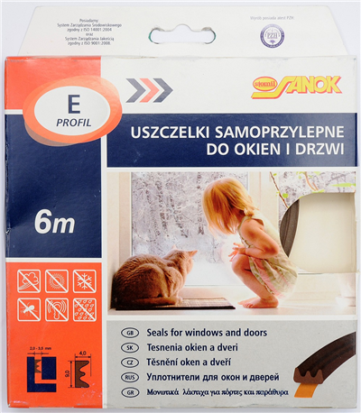 Těsnění do oken a dveří samolepící 9x4mm TYP E hnědé 6M