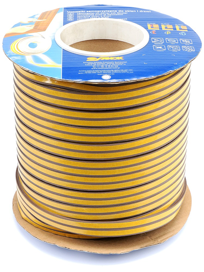 Těsnění do oken a dveří samolepící 9x4mm TYP E hnědé 150M