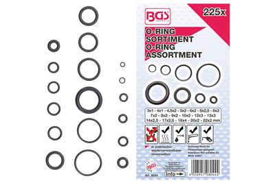 Těsnicí O-kroužky, průměry 3-22 mm, sada 225 ks - BGS 8044