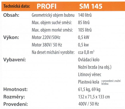 Míchačka LESCHA SM 145S 140l 400V DS HR