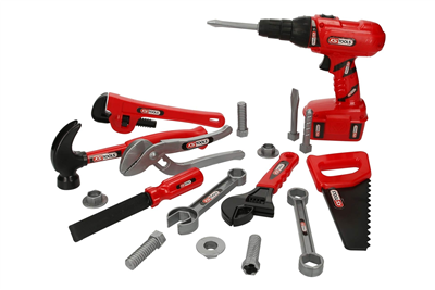 Dětská sada nářadí - AKU šroubovák, kladivo, pila, klíče, 19 dílů v přepravce