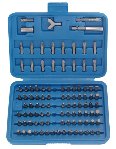 Bity ploché, křížové, TORX, IMBUS, XZN, aj., nástavce, sada 100 ks - BGS 765
