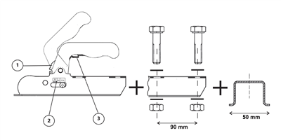 Přívěsný kloub - hranatá oj 50x50mm E homologace