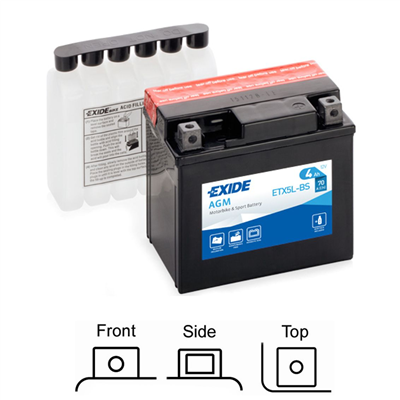 ETX5L-BS motobaterie EXIDE AGM suchá, přednabitá 12V 4Ah 70A 113x70x105