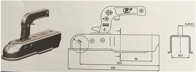 Závěsné zařízení (kloub) 1300kg 50x50mm hranaté, horní díry