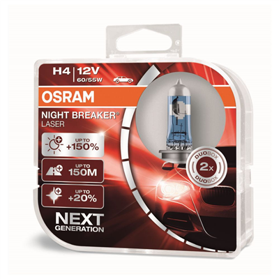 Halogenová žárovka Osram H4 12V 60/55W P43t NIGHT BREAKER LASER +150% / 2 ks