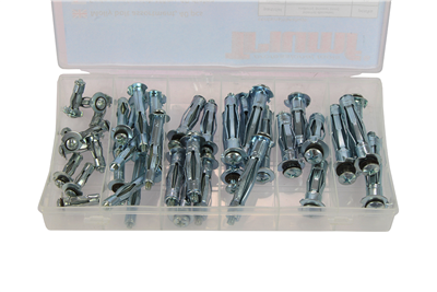 hmoždinky kovové do dutin, rozměr 4 - 5 - 6 mm, krátké a dlouhé, sada 40 ks