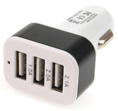 Autonabíječka mobilního telefonu s 3xUSB bílá PCH-03