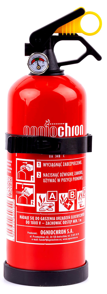 Práškový hasicí přístroj ABC s manometrem a věšákem, 1 kg