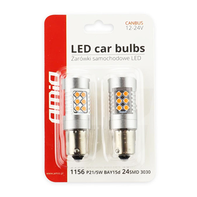 Żarówki LED CANBUS 3030 24SMD 1156 BAU15S PY21W Amber 12V/24V