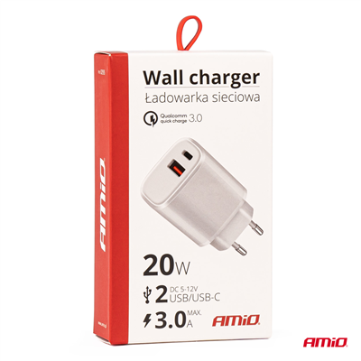 Síťová nabíječka PRO-09 USB+USB-C 20W Quick Charge 230V AMiO-02935