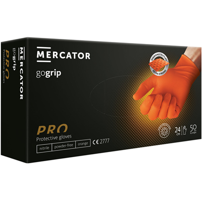 Nepudrované nitrilové rukavice MERCATOR gogrip (orange), velikost M, balení 50 ks