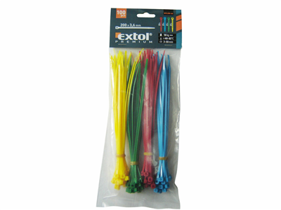 Pásky na vodiče barevné, 100x2,5mm, 100ks, (4x25ks), 4 barvy, NYLON EXTOL-PREMIUM