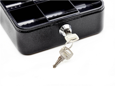 Schránka na peníze přenosná s plastovým pořadačem na mince 150x120x80mm, 2 klíče GEKO