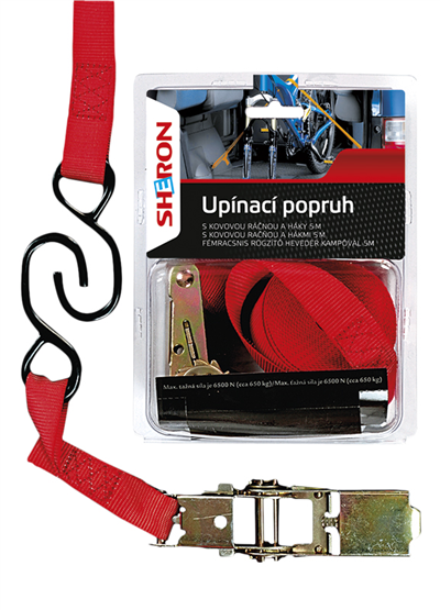 Upínací popruh s ráčnou + háky 5 m