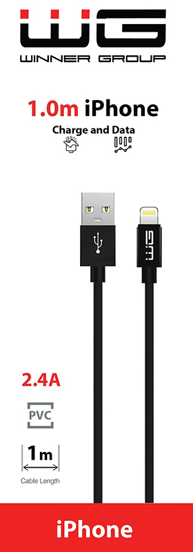 Datový kabel USB-A_Lightning, 2,4 A, černý, 100 cm