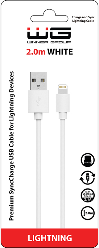 Datový kabel USB-A_Lightning, 2,4 A, bílý, 2 m