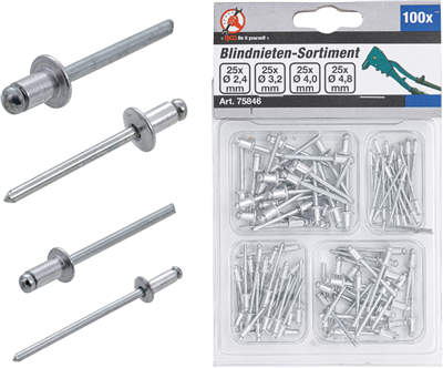 BGS 75846, Souprava slepých nýtů O 2,4 - 4,8 mm 100dílná