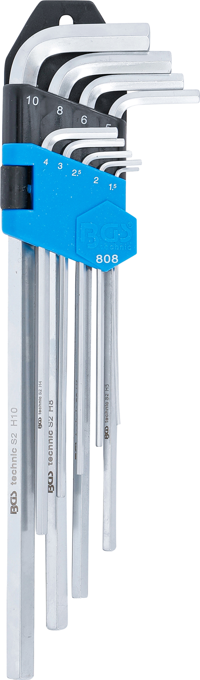 BGS 808, Sada zahnutých klíčů velmi dlouhé vnitřní šestihran 1,5 - 10 mm 9dílná