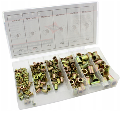 Nýtovací ocelové matice M3 - M10, sada 150 ks TA4094