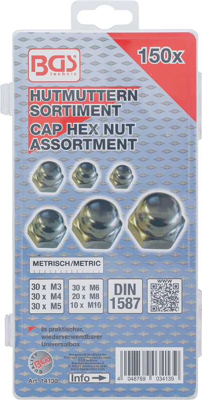 BGS 14130, Sada kloboučkových matic 150dílná