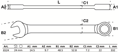 BGS 6524, Ráčnový očkoplochý klíč 24 mm