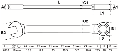 BGS 6718, Ráčnový očkoplochý klíč kloubový 18 mm
