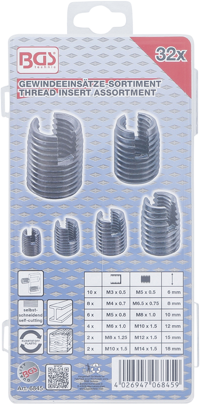 BGS 6845, Sada závitových vložek samořezných 32dílná