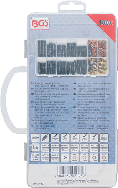 BGS 74293, Souprava rozpěrných šroubů a matic pro koleno sacího/výfukového potrubí 100dílná