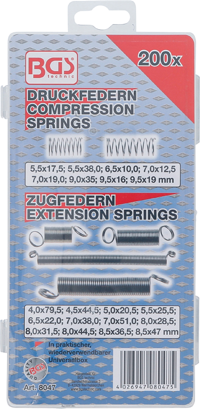 BGS 8047, Souprava pružin tažné a tlačné pružiny 200dílná