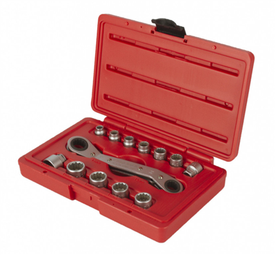 Oboustranný ráčnový klíč s nástavci, 13 dílů