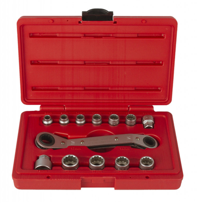 Oboustranný ráčnový klíč s nástavci, 13 dílů