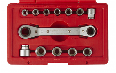 Oboustranný ráčnový klíč s nástavci, 13 dílů