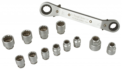 Oboustranný ráčnový klíč s nástavci, 13 dílů