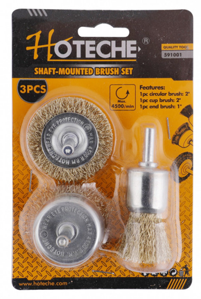 Sada drátěných kartáčů s nástavcem do vrtačky, 3 ks