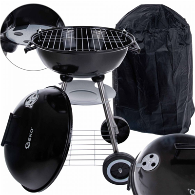 Gril na dřevěné uhlí, rošt o41cm, s víkem a obalem GEKO